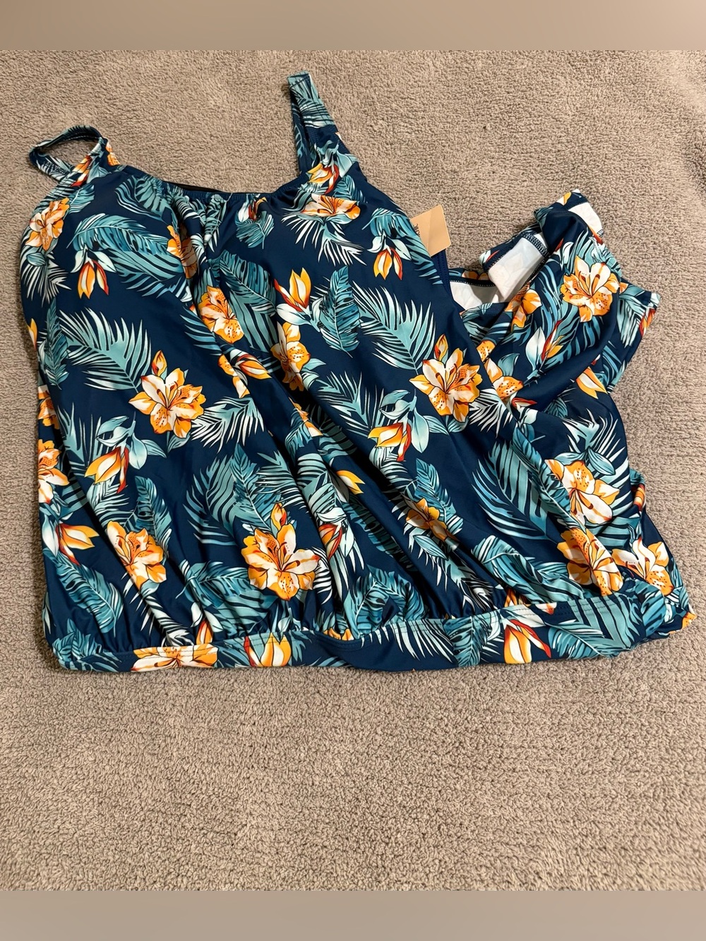 BloomChic Navy Tropical Floral Cami with Orange Flowers